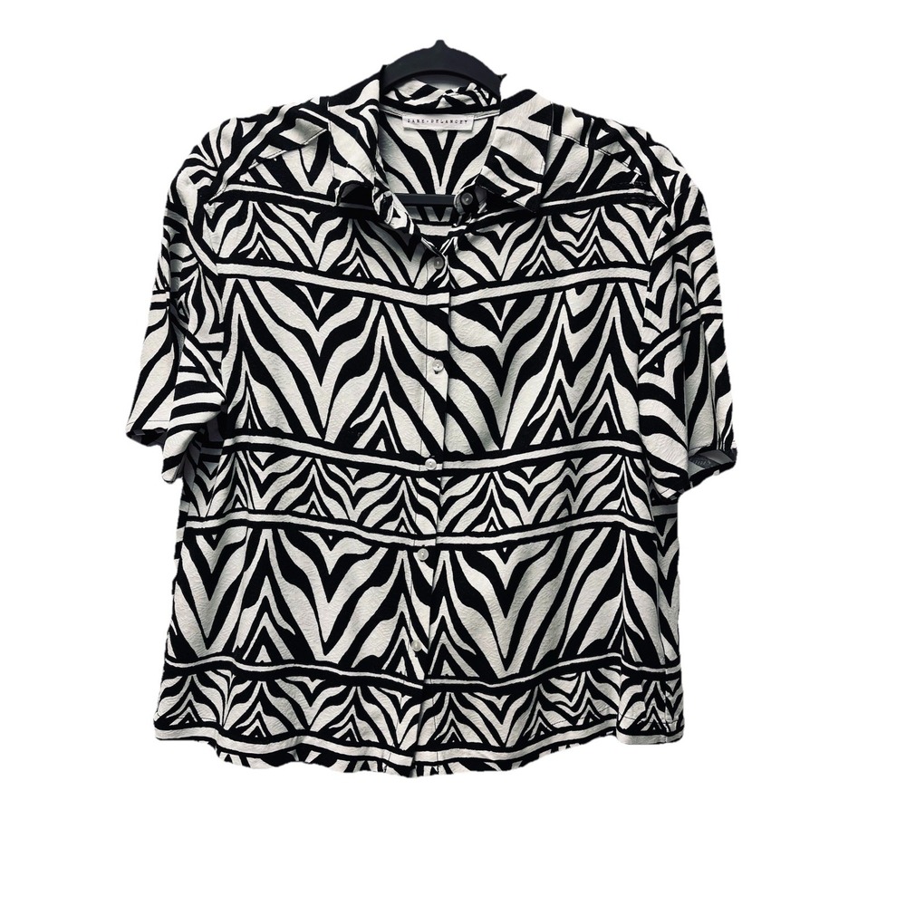 Jane & Delancey L Zebra Print Shirt Blouse Novelty Safari Boxy Boho Cruise 90s